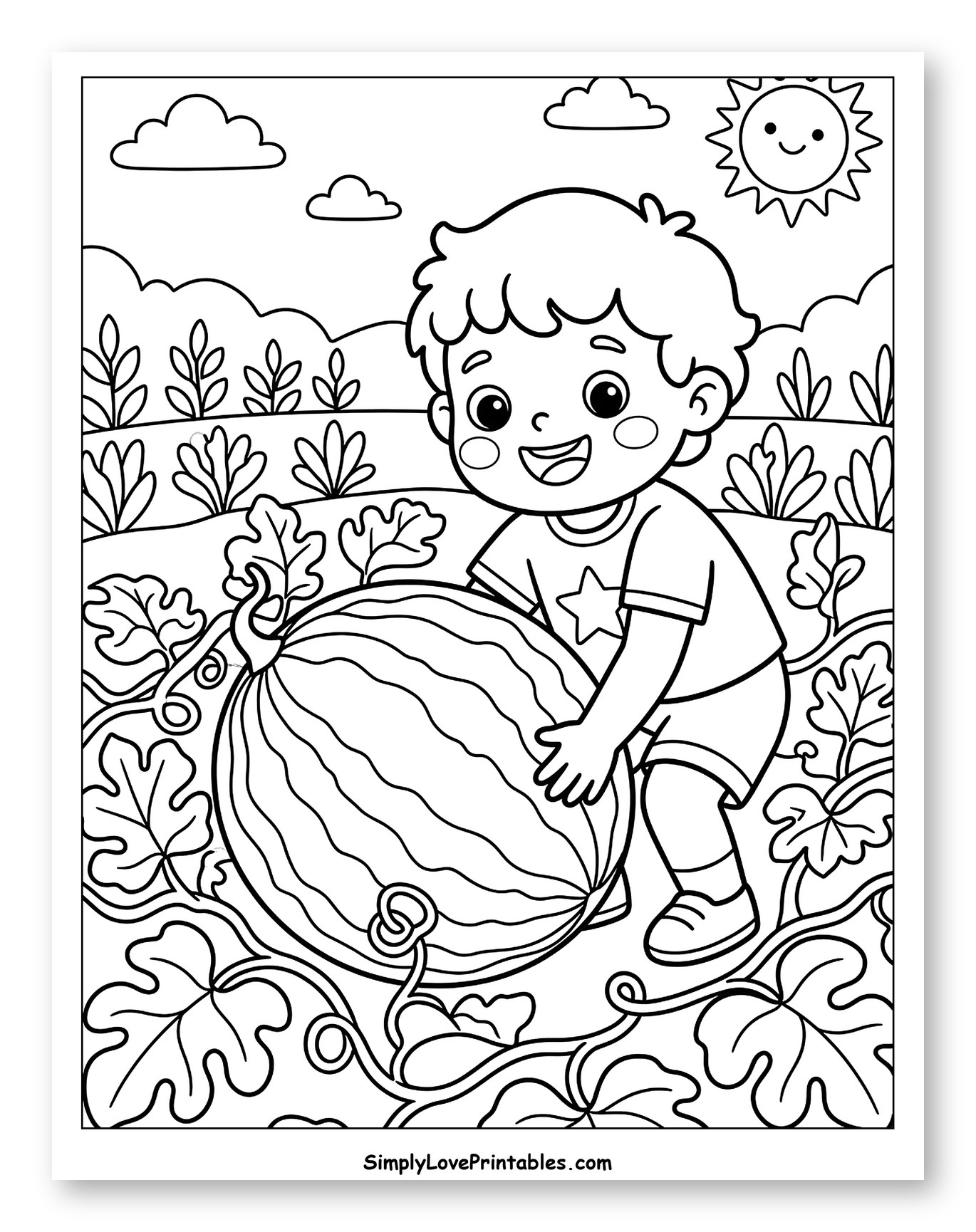 Happy Boy Harvesting Watermelon in Field