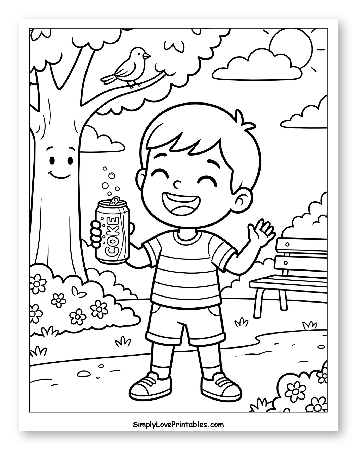 Happy Boy Holding a Coke Can in Park