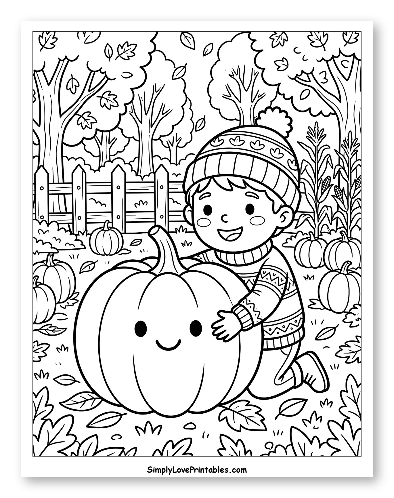 Happy Boy Hugging a Giant Autumn Pumpkin