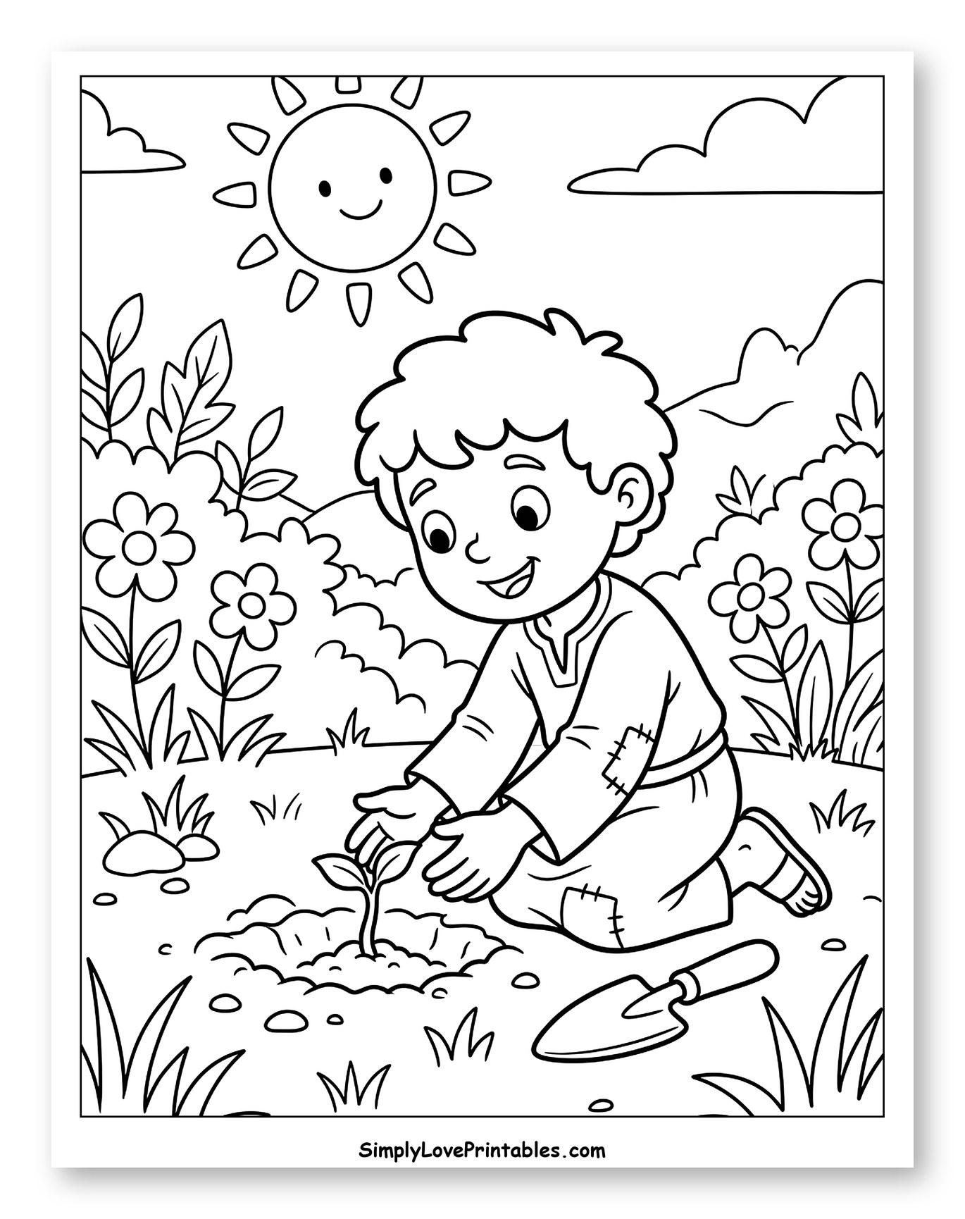 Happy Boy Planting a Tree in Nature