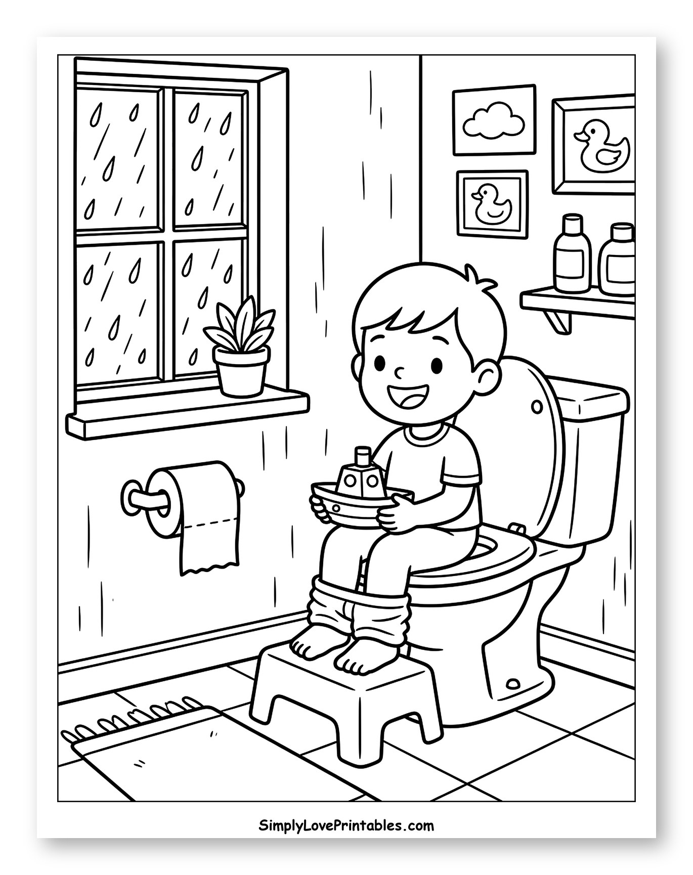Happy Boy Potty Training with Toy Boat