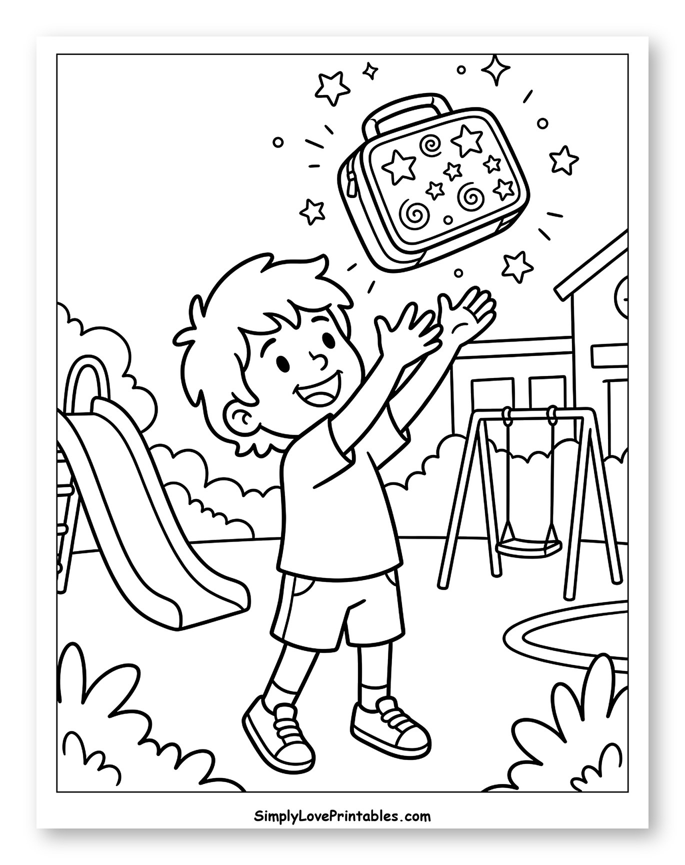 Happy Boy Reaching for Sparkling Lunchbox Coloring Sheet for Kids