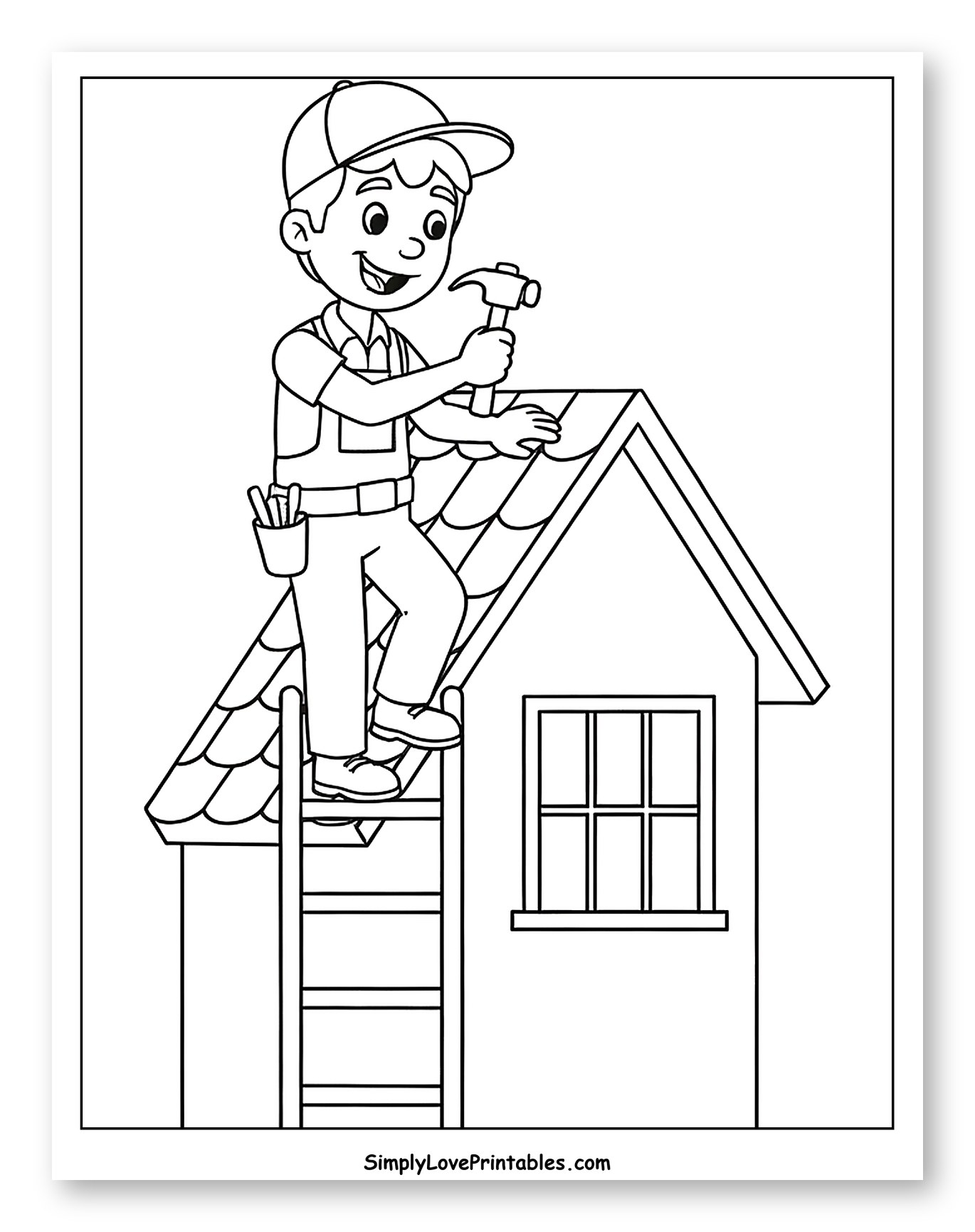 Happy Boy Repairing a Small House to Color for Kids
