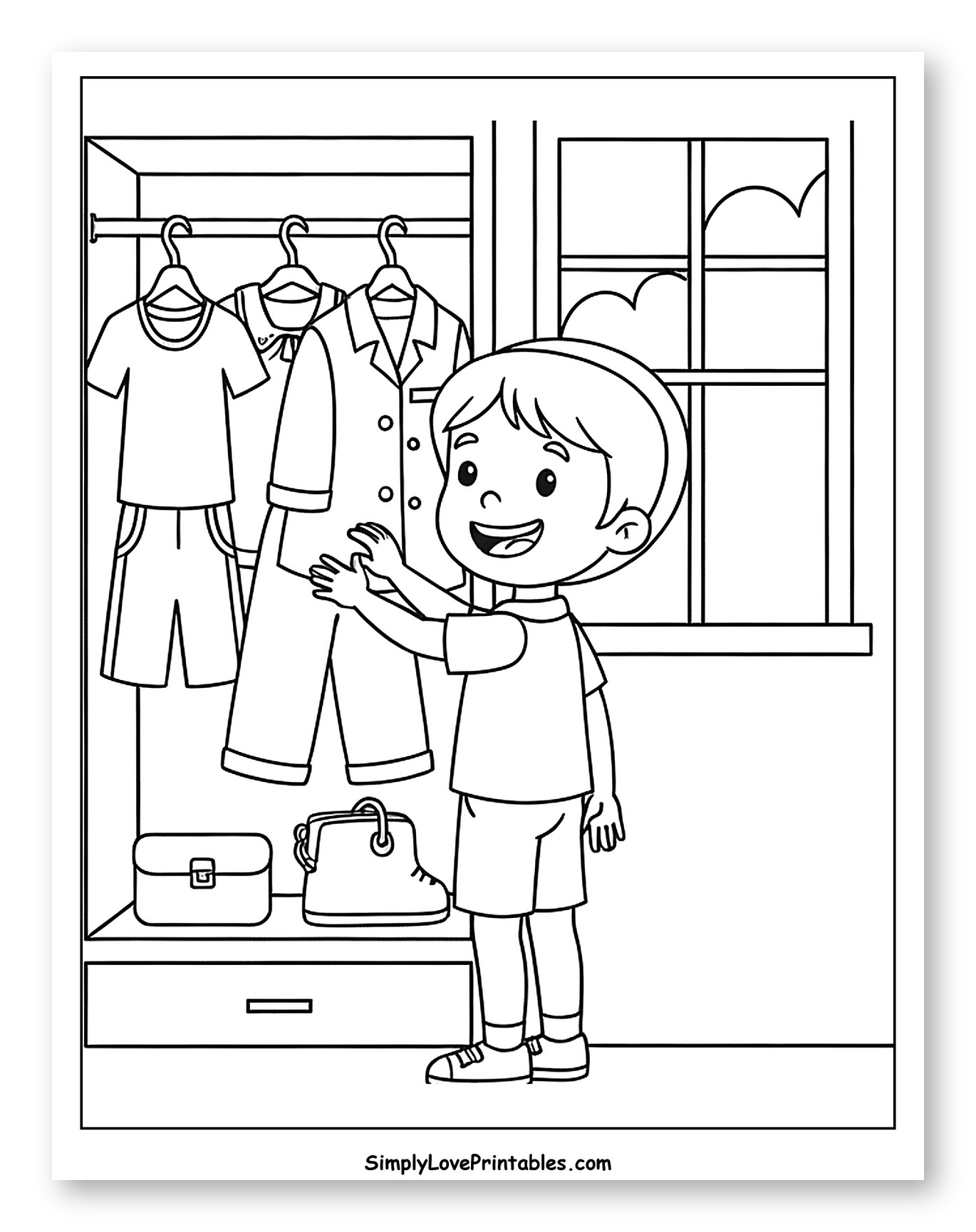Happy Boy Selecting Outfit from Closet