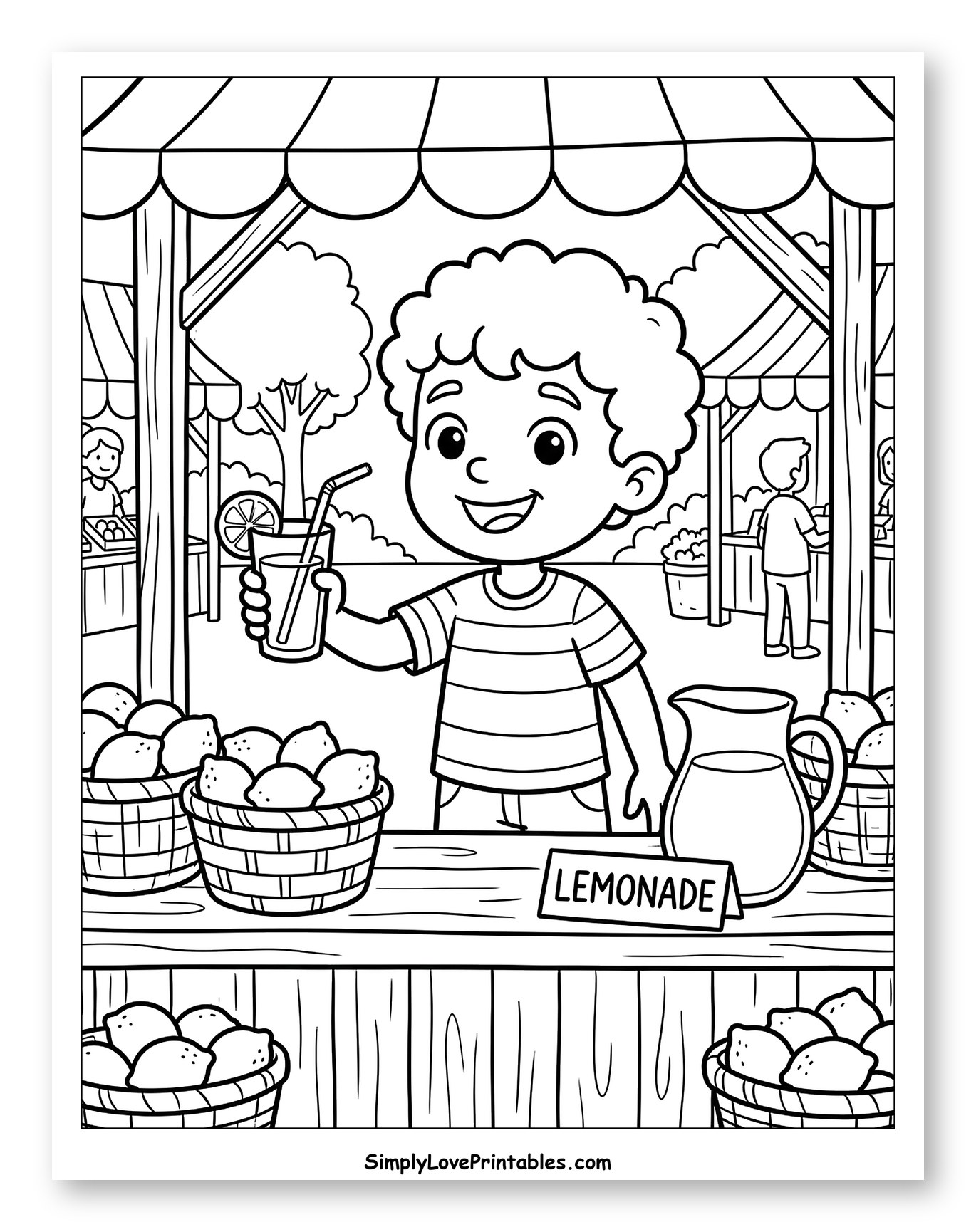 Happy Boy Selling Lemonade at a Market Stand