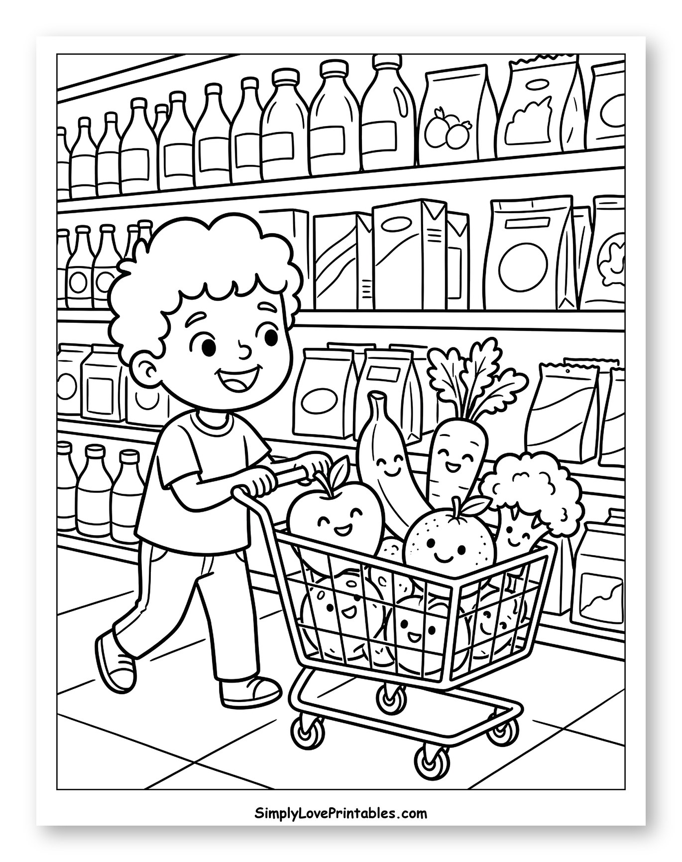 Happy Boy Shopping for Fruits and Vegetables