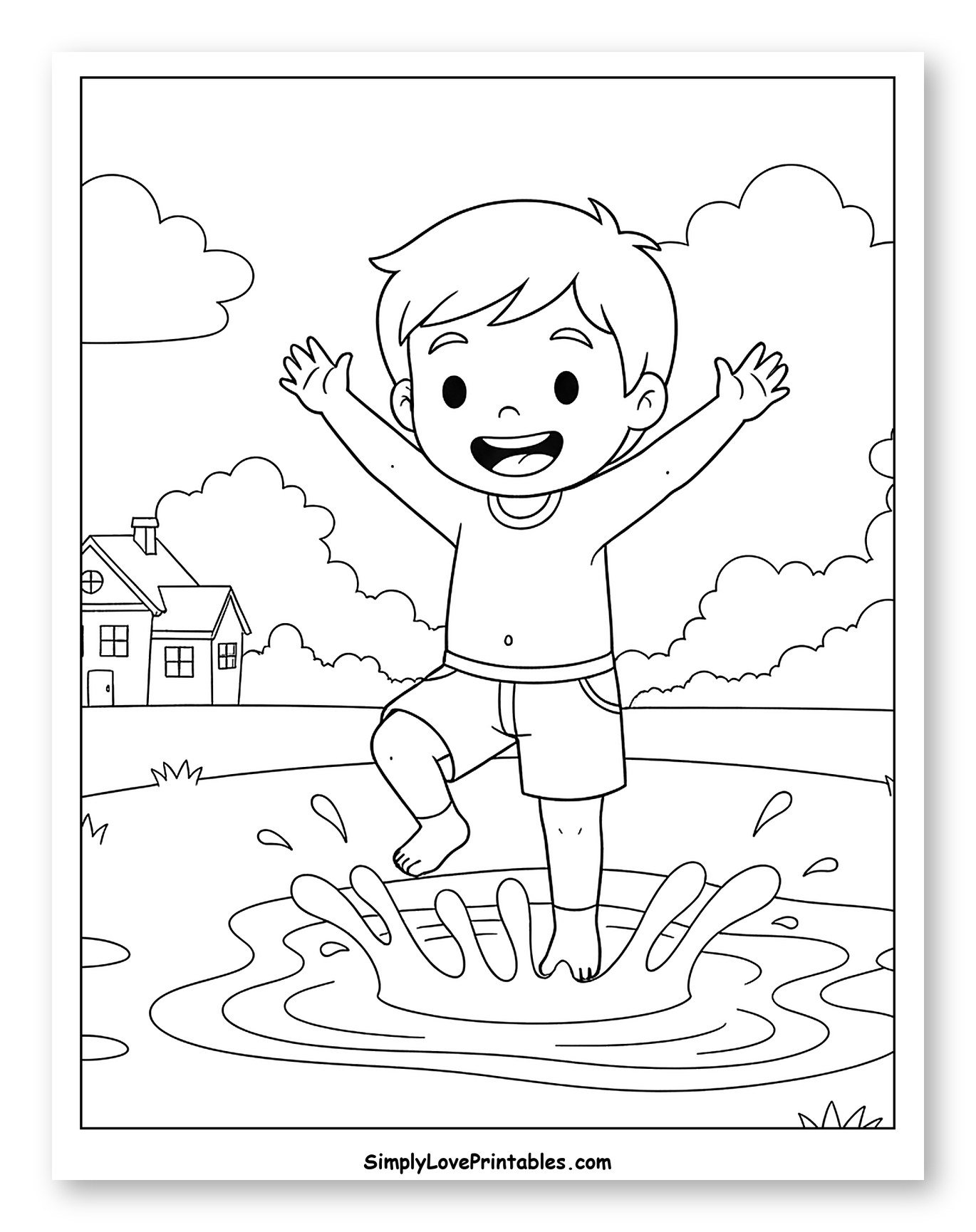 Happy Boy Splashing in a Puddle
