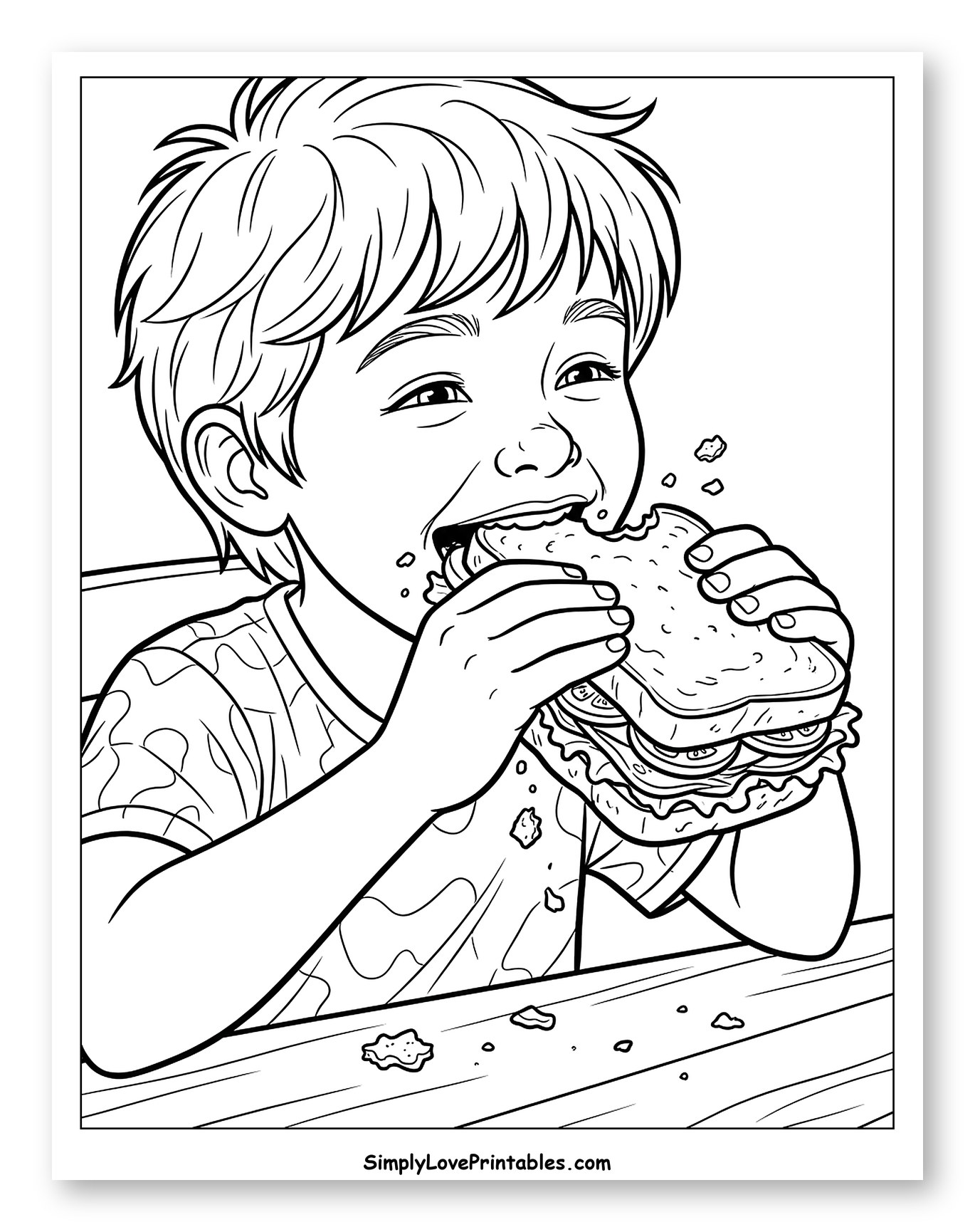 Happy Boy Taking a Big Bite of Sandwich