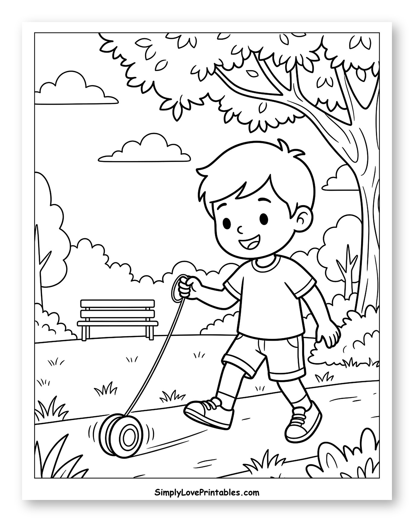 Happy Boy Walking Yoyo in the Park