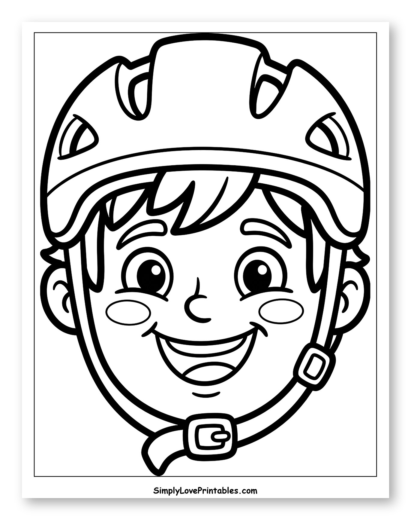 Happy Boy Wearing a Bicycle Helmet Coloring Sheet for Toddlers