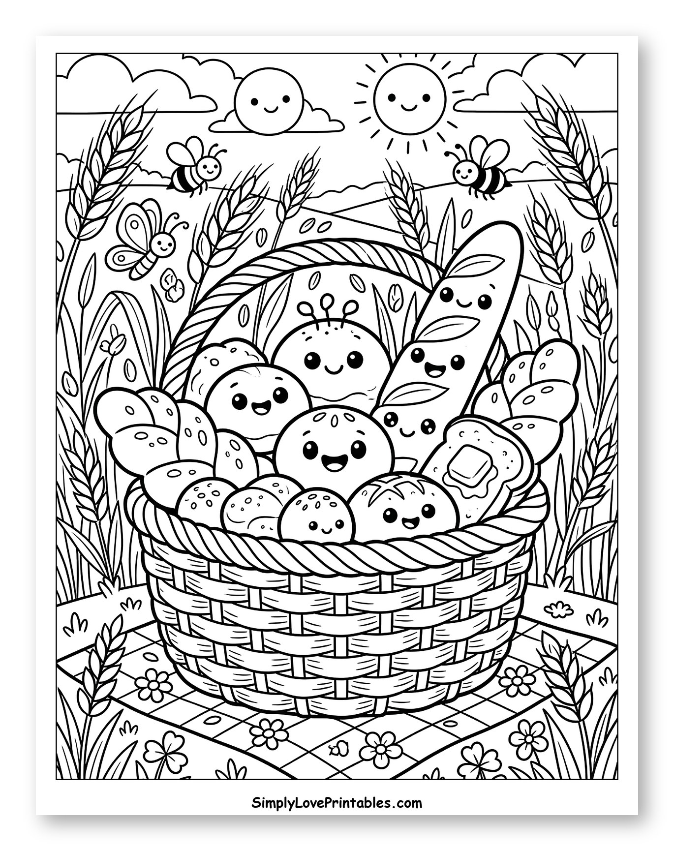 Happy Bread Picnic Basket in Wheat Field