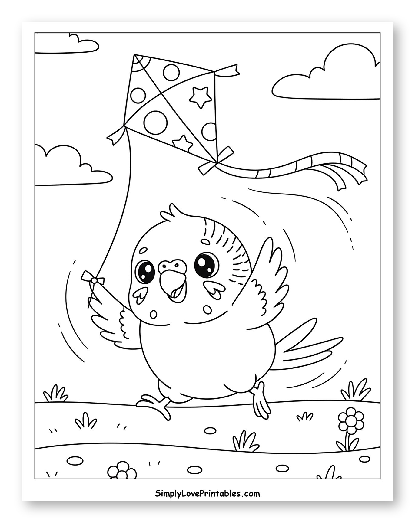 Happy Budgie Flying a Kite