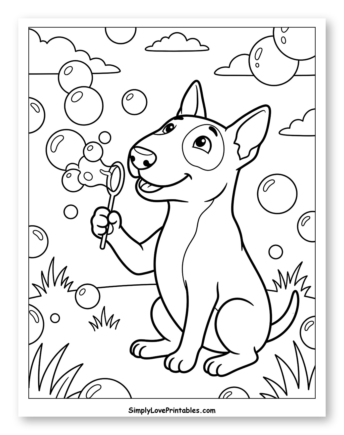 Happy Bull Terrier Blowing Bubbles