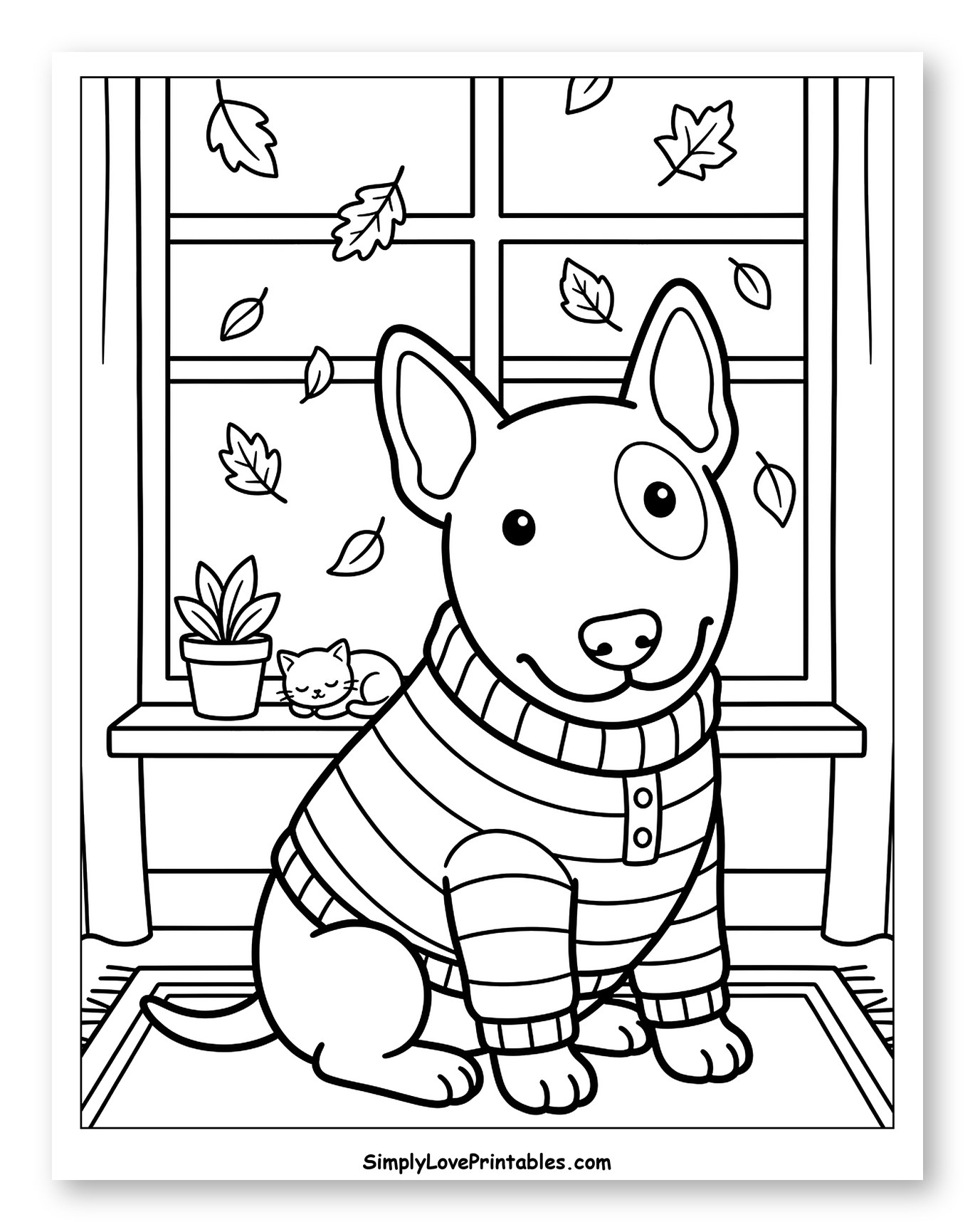 Happy Bull Terrier in a Cozy Sweater Coloring Page for Kids