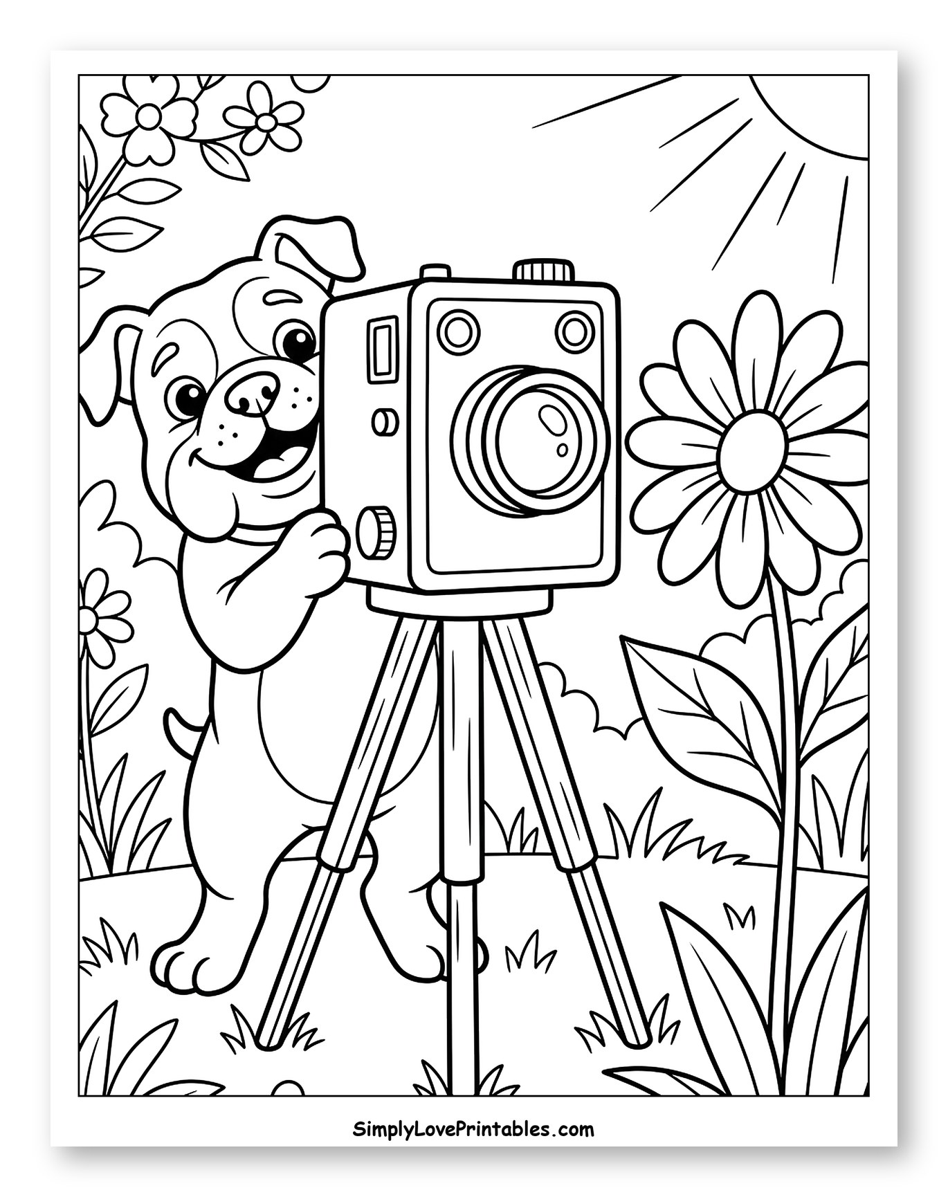 Happy Bulldog Photographer in a Sunny Garden