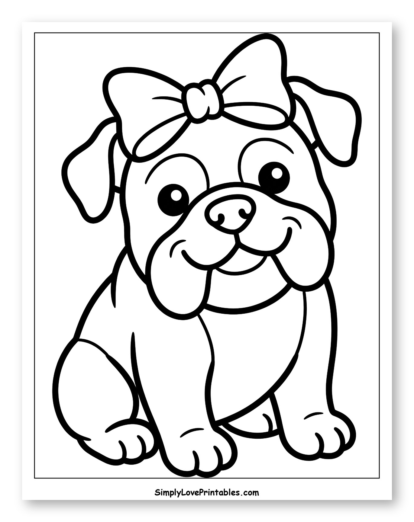 Happy Bulldog Puppy Wearing a Bow to Color for Toddlers