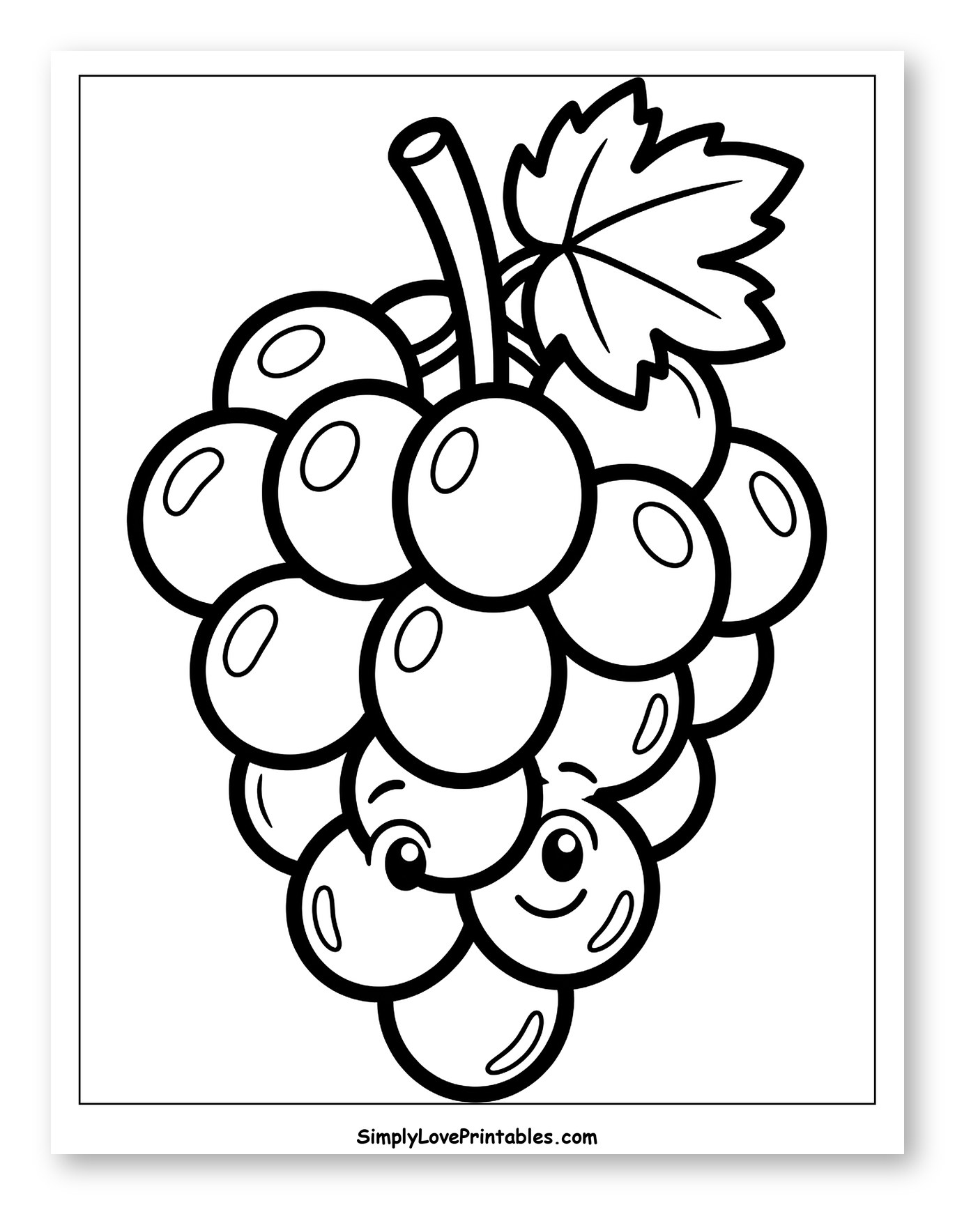 Happy Bunch of Grapes with a Leaf to Color for Toddlers