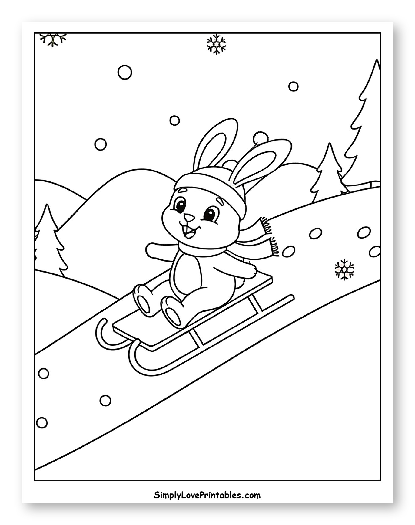 Happy Bunny in Winter Hat Sledding