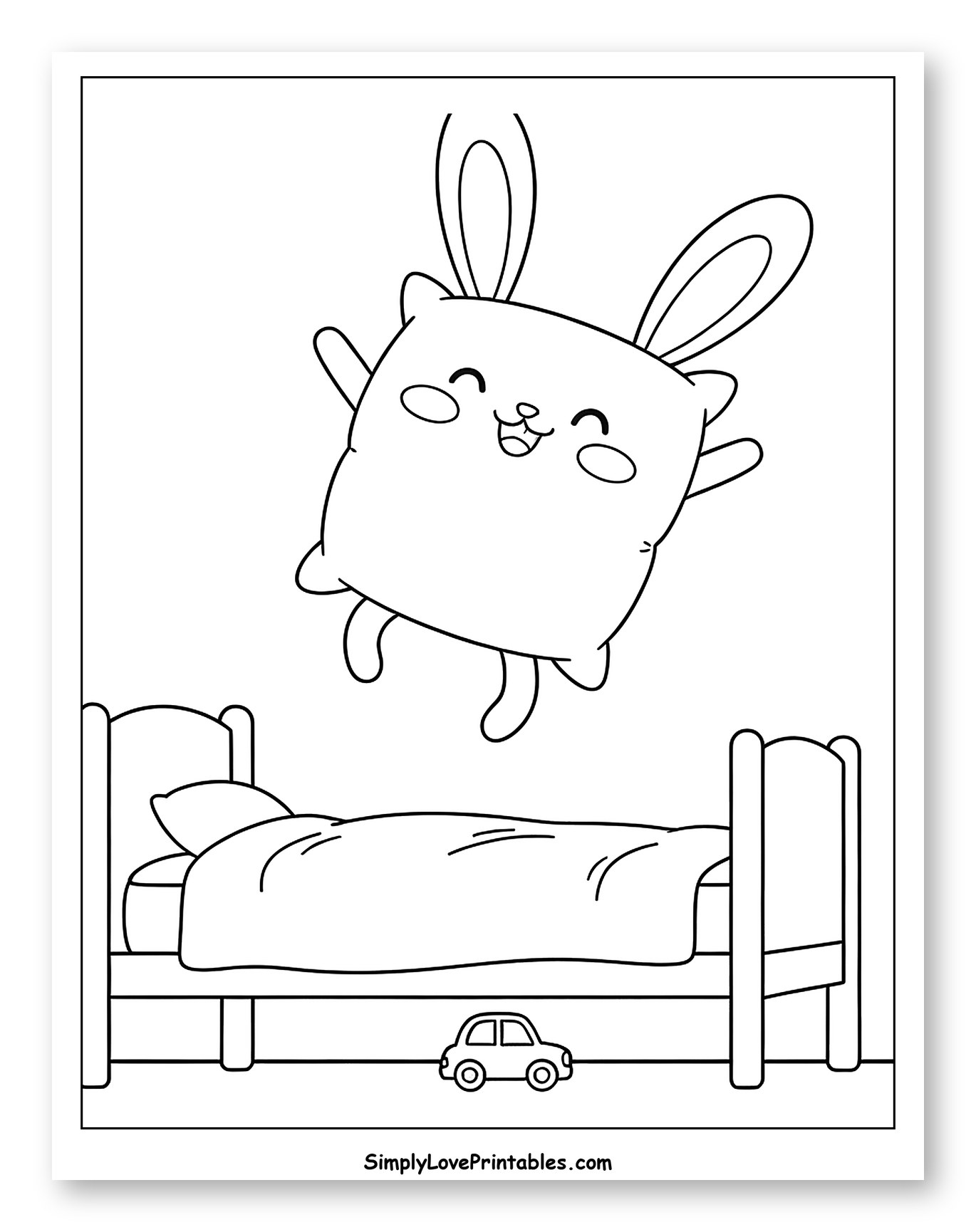 Happy Bunny Pillow Jumping Over Bed