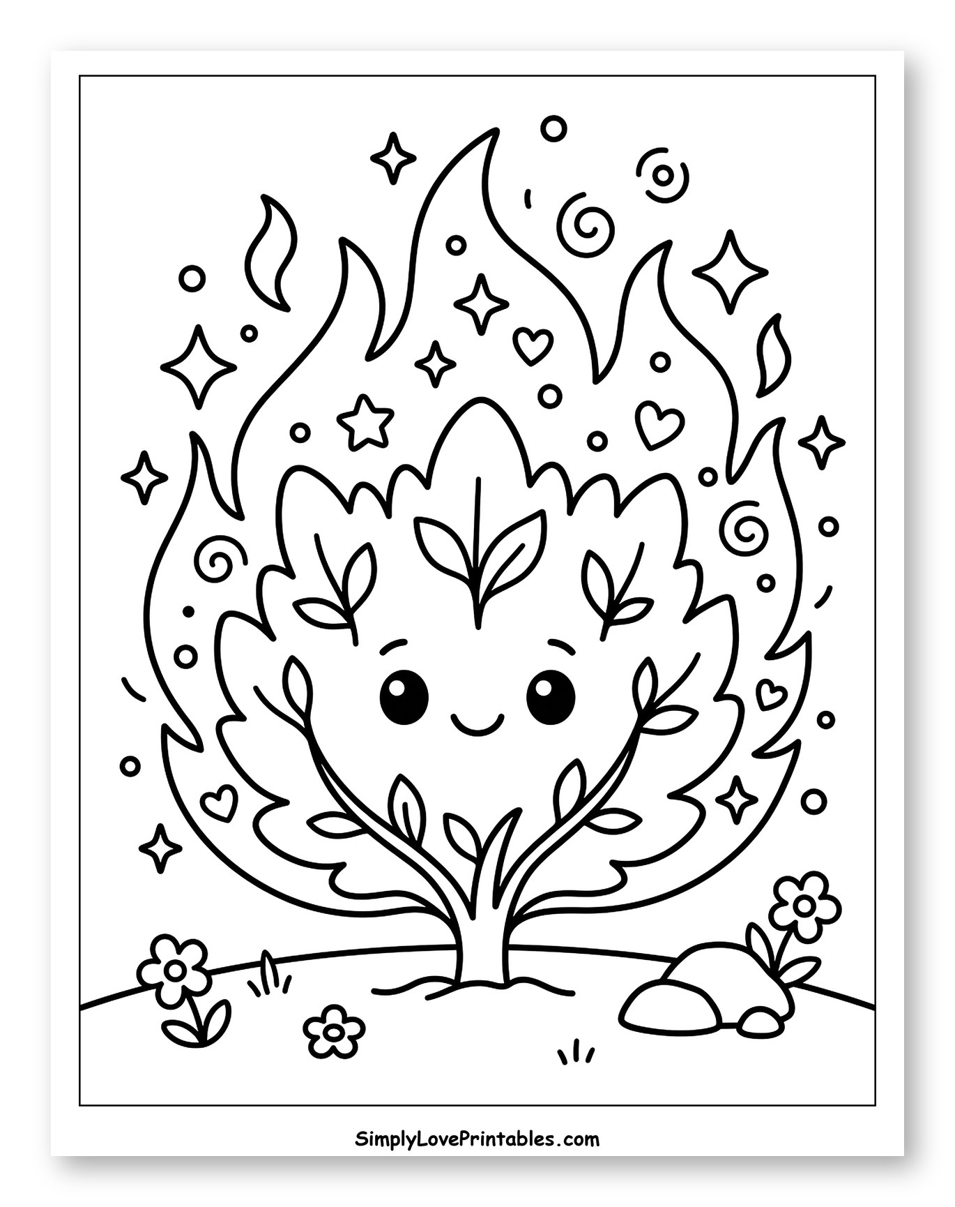 Happy Burning Bush with Swirls and Hearts