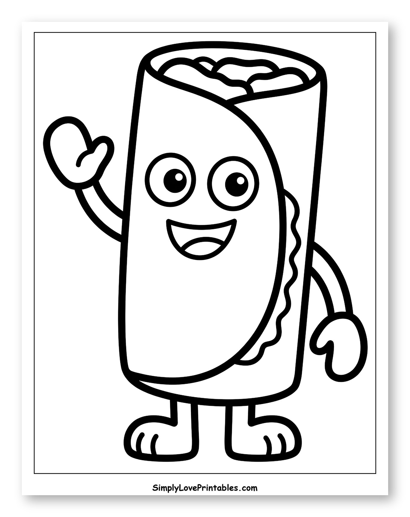 Happy Burrito Waving Hello Coloring Sheet for Toddlers