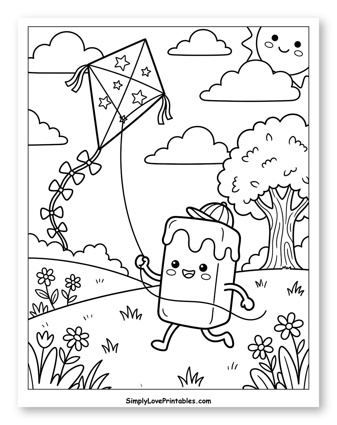 Happy Butter Flying a Kite in a Field