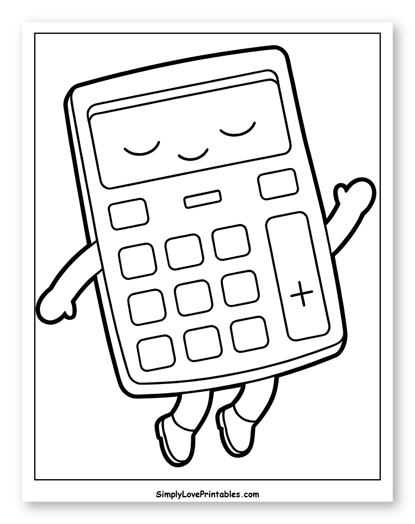Happy Calculator Floating with Closed Eyes Coloring Sheet for Toddlers