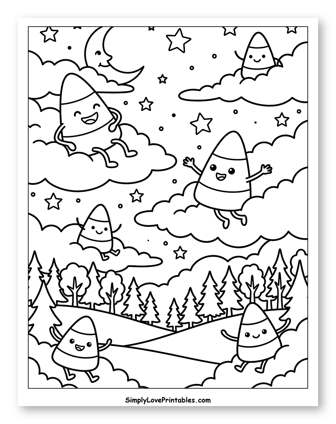 Happy Candy Corn Characters in a Starry Night