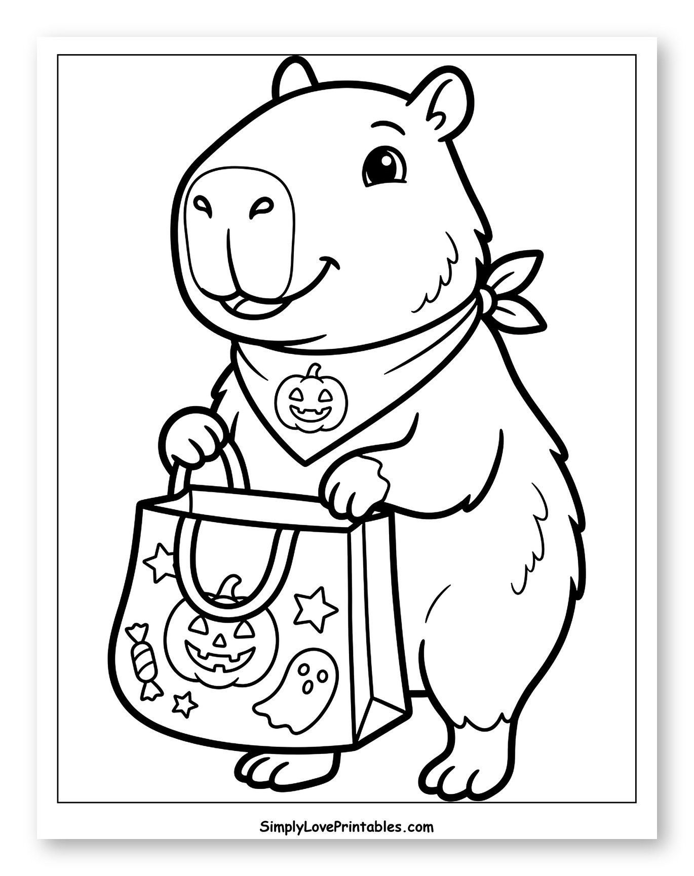 Happy Capybara with Halloween Trick-or-Treat Bag