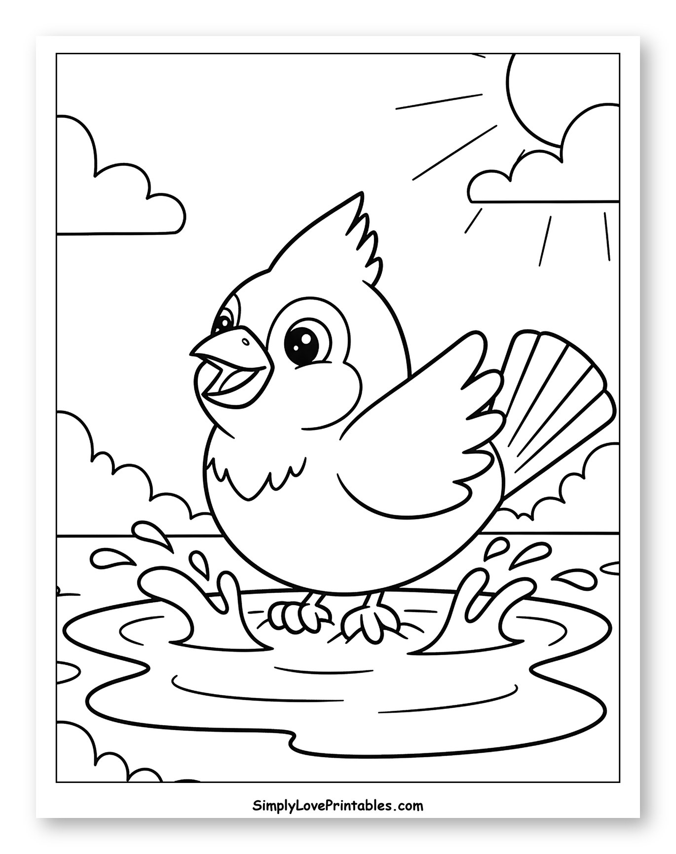 Happy Cardinal Splashing in a Puddle