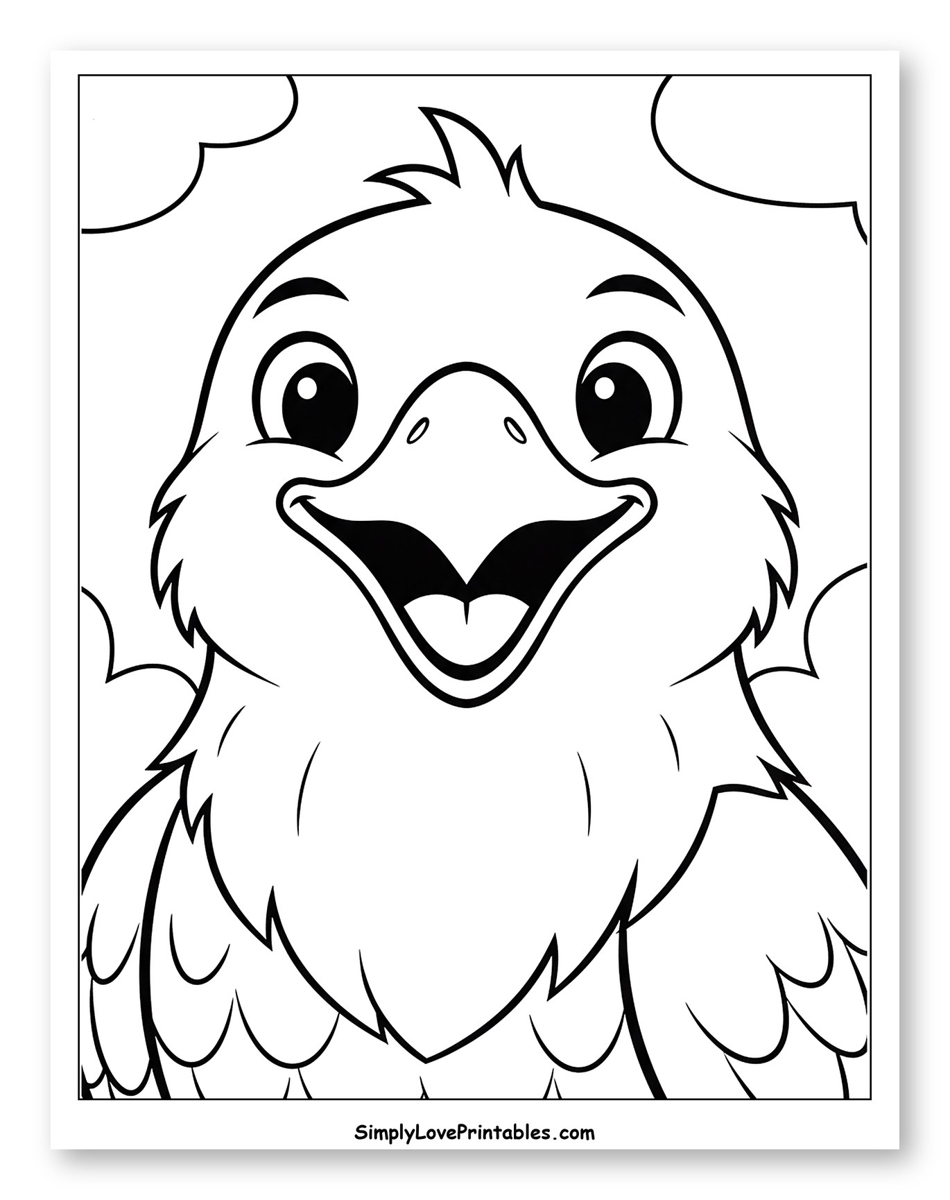 Happy Cartoon Baby Hawk Close-up Coloring Page for Toddlers