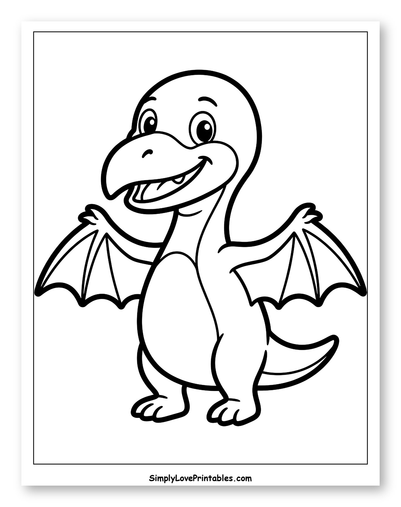 Happy Cartoon Baby Pterodactyl Standing Coloring Sheet for Toddlers