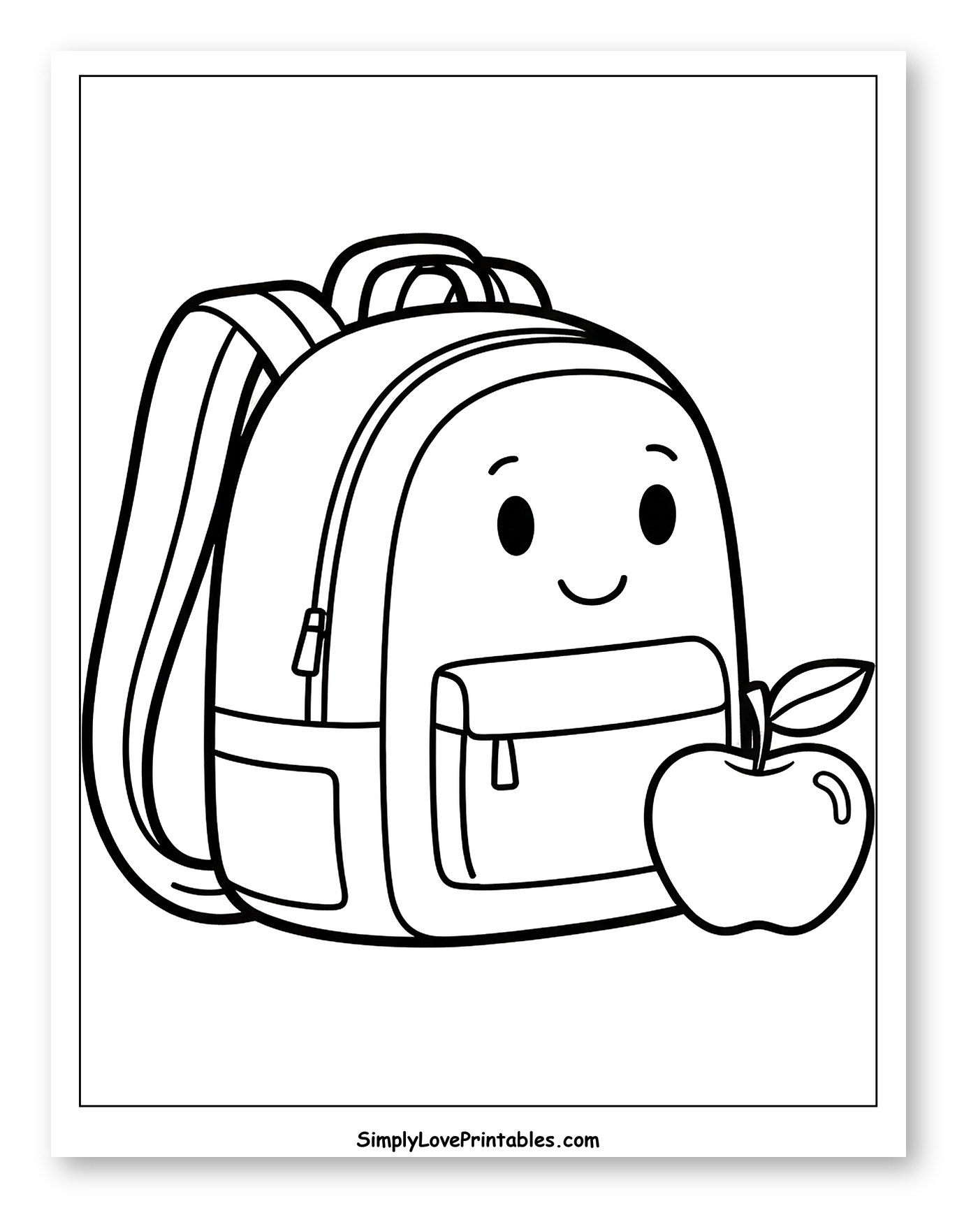Happy Cartoon Backpack and Apple