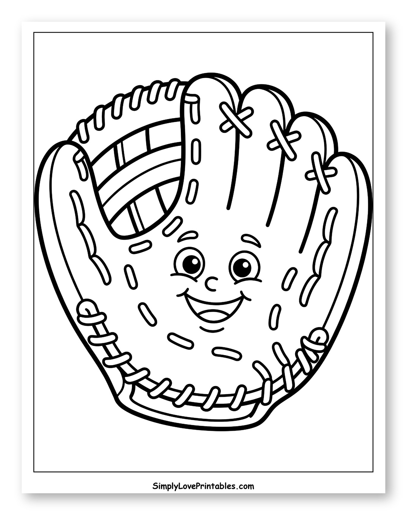 Happy Cartoon Baseball Glove Coloring Page for Toddlers