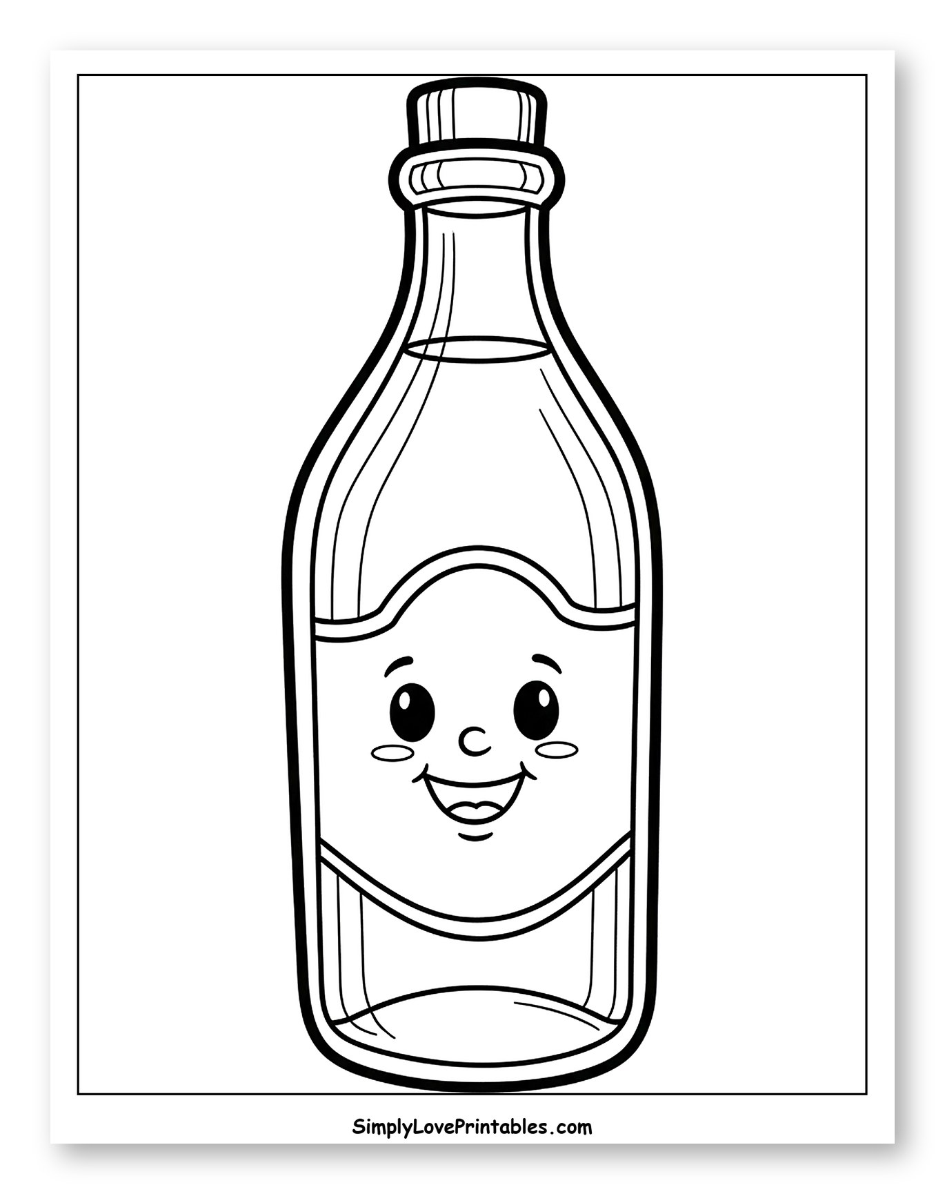 Happy Cartoon Bottle with a Face Coloring Page for Toddlers