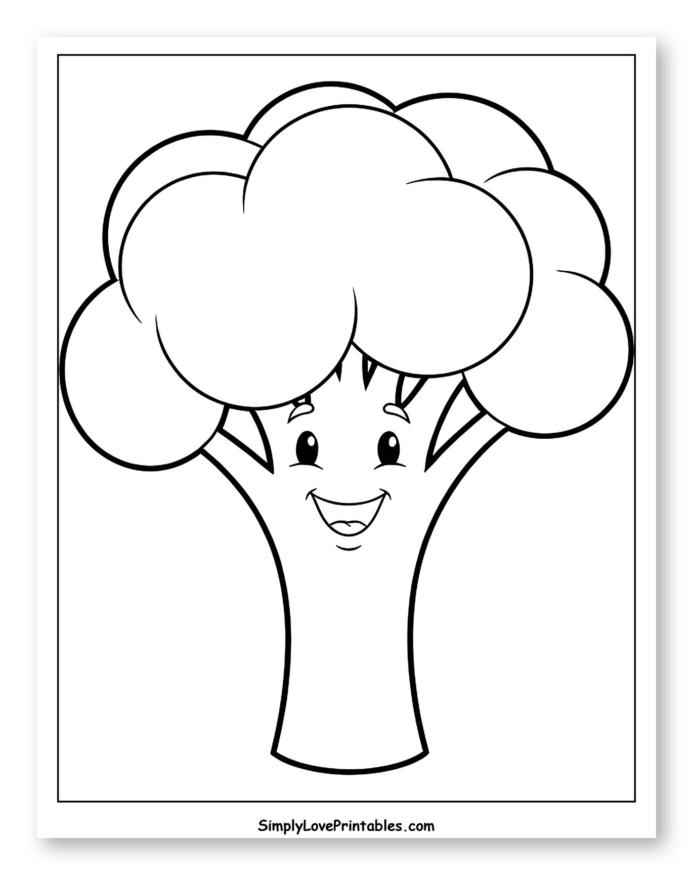 Happy Cartoon Broccoli Character Coloring Page for Toddlers