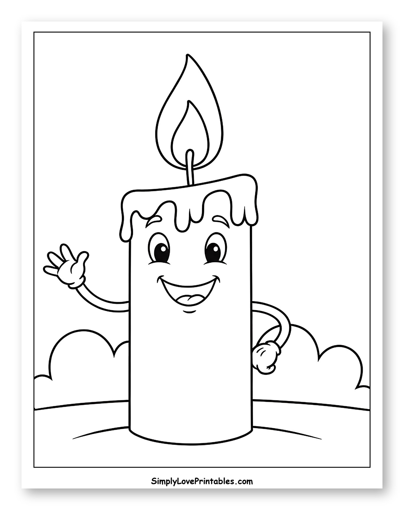 Happy Cartoon Candle Waving Coloring Sheet for Toddlers