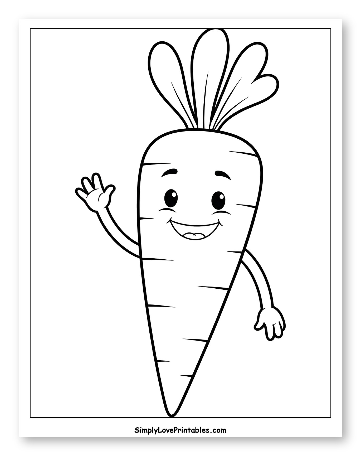 Happy Cartoon Carrot Waving Coloring Page for Toddlers