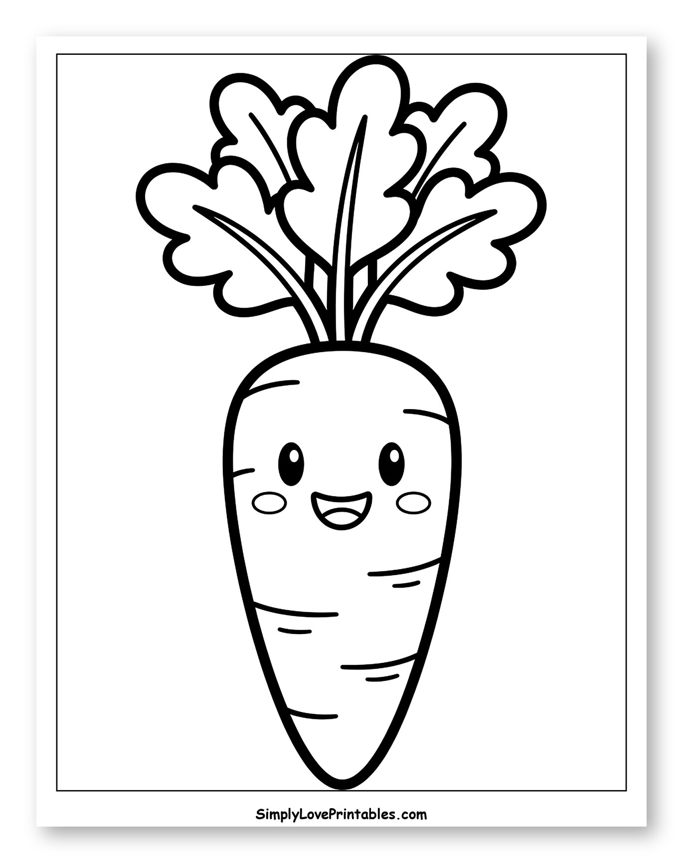 Happy Cartoon Carrot with Green Leaves Coloring Page for Toddlers