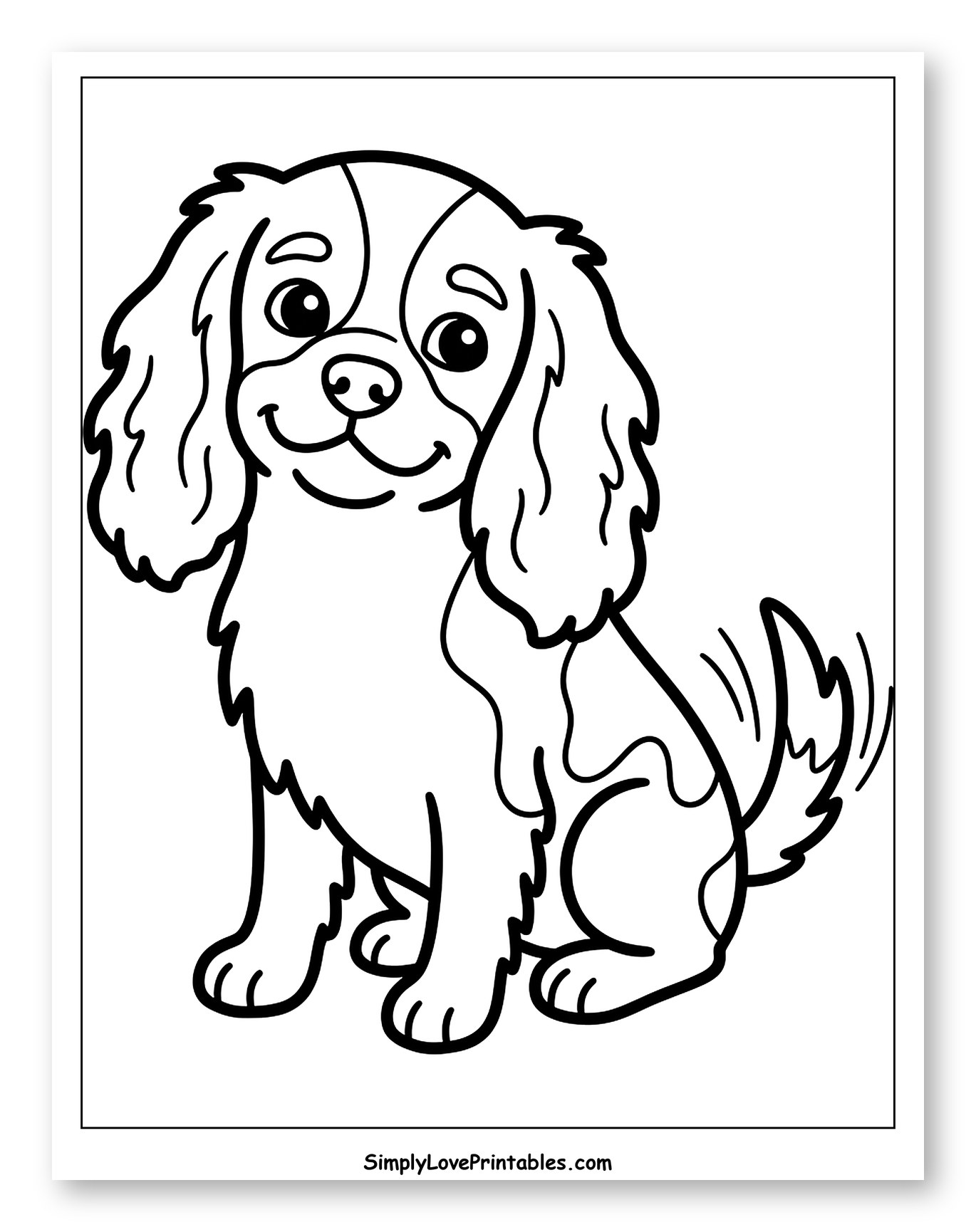 Happy Cartoon Cavalier King Charles Puppy Coloring Sheet for Toddlers