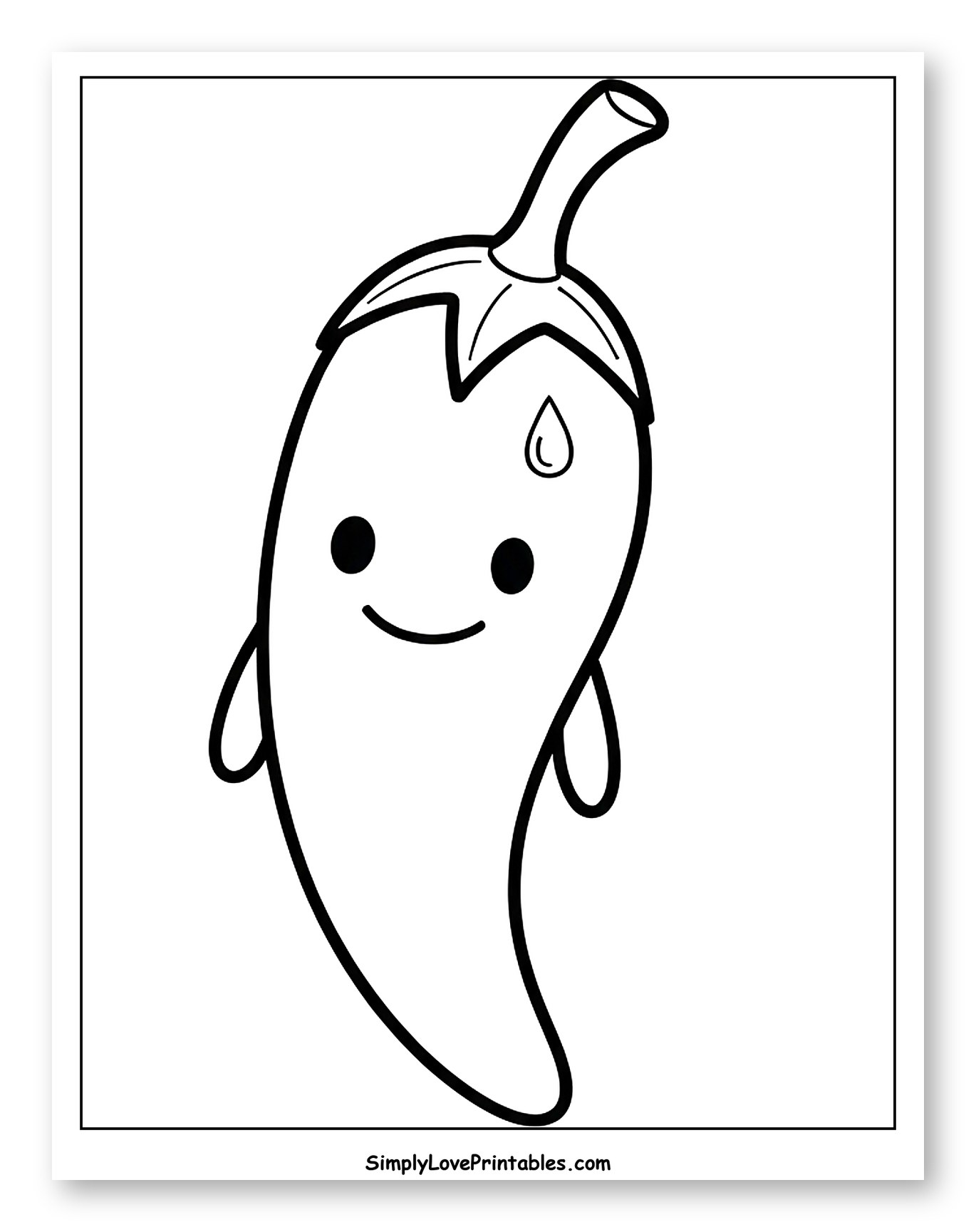 Happy Cartoon Chili Pepper with Sweatdrop Coloring Page for Toddlers