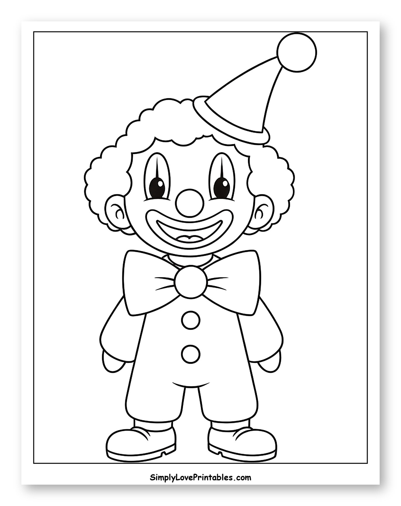 Happy Cartoon Clown with Bow Tie and Hat to Color for Toddlers