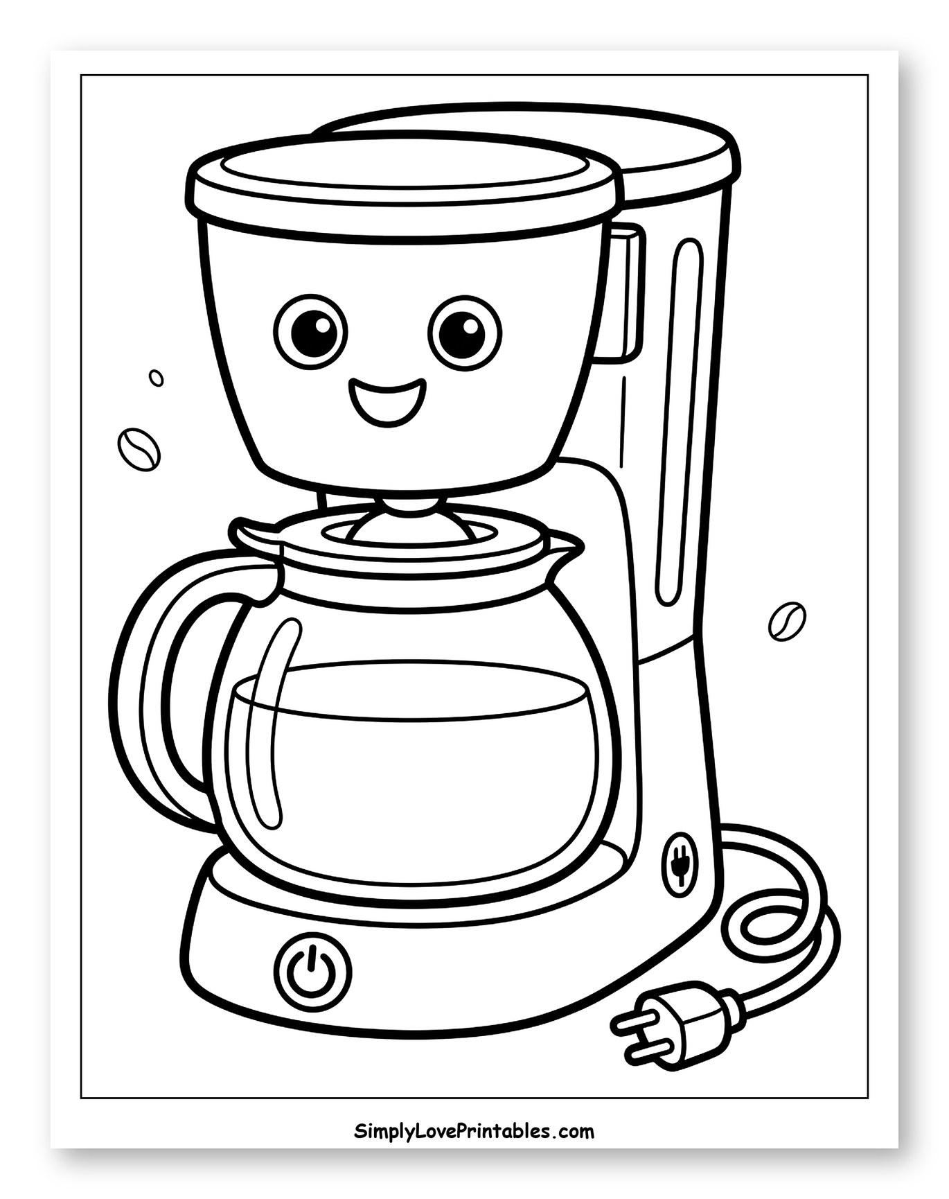 Happy Cartoon Coffee Maker with Beans