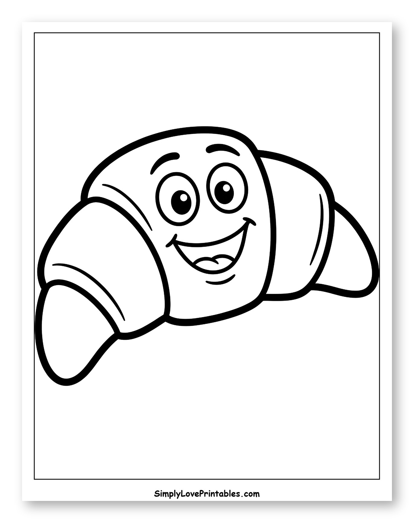 Happy Cartoon Croissant Coloring Page for Toddlers
