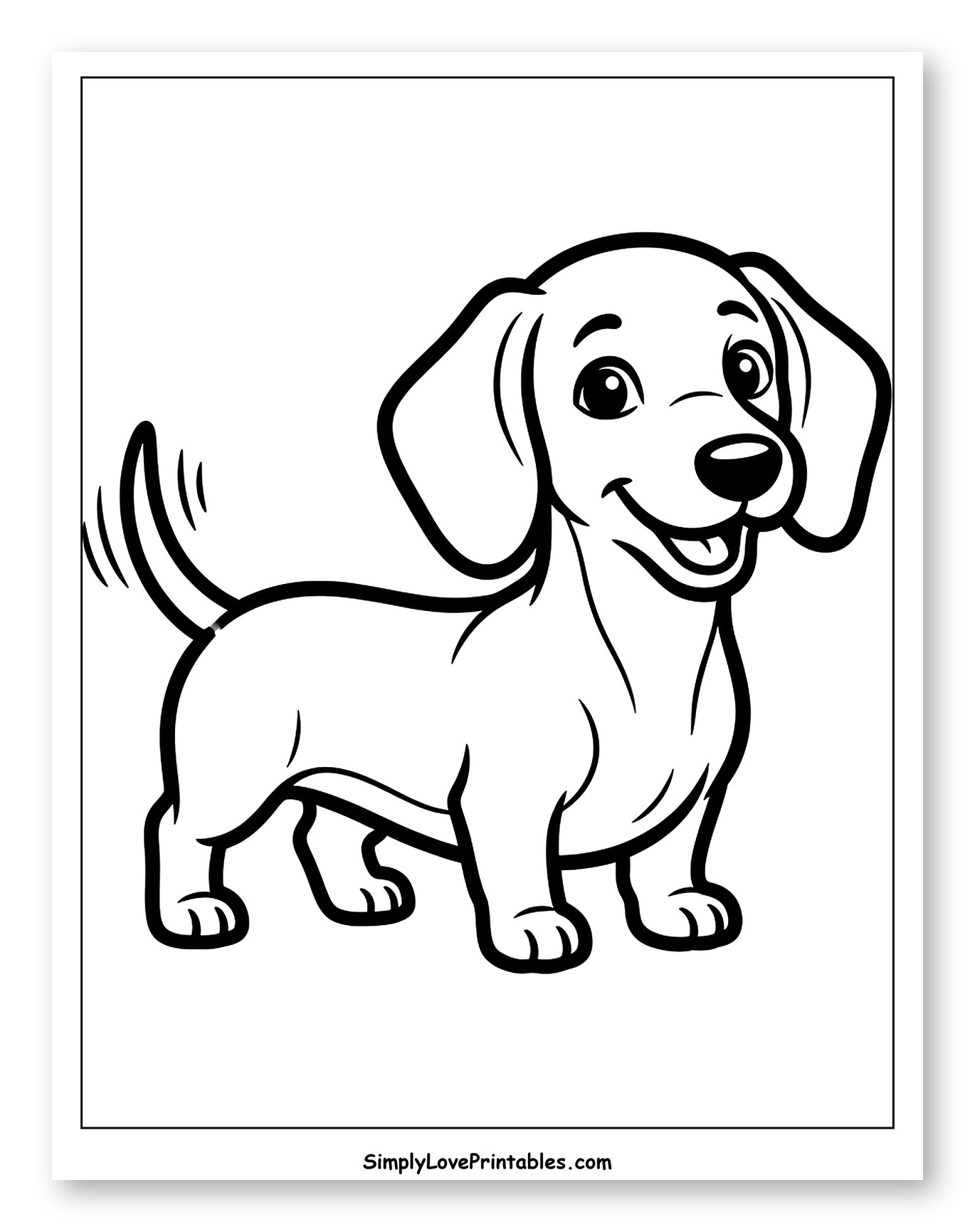 Happy Cartoon Dachshund Puppy Wagging Tail to Color for Toddlers