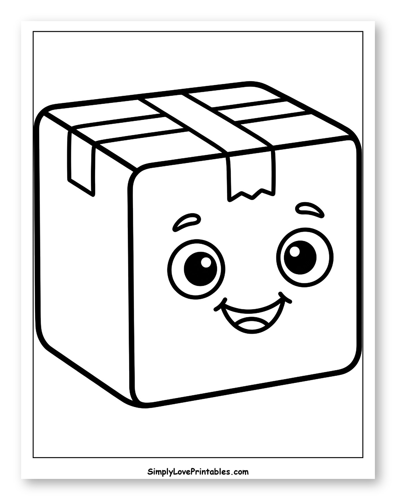 Happy Cartoon Delivery Box Coloring Sheet for Toddlers