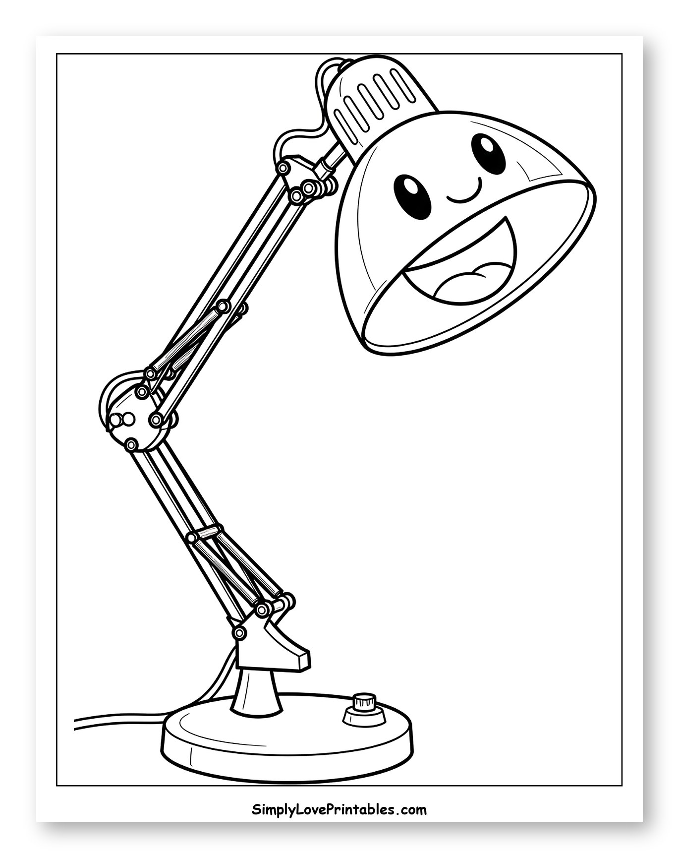 Happy Cartoon Desk Lamp with Face Coloring Page for Toddlers