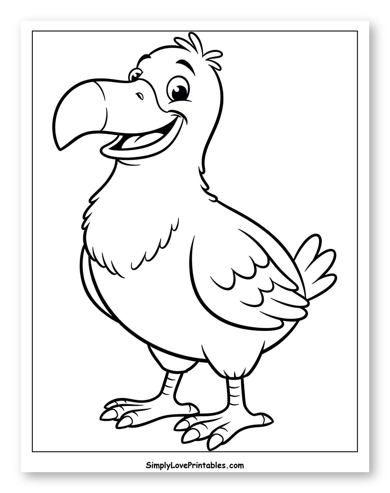 Happy Cartoon Dodo Bird Coloring Page for Toddlers