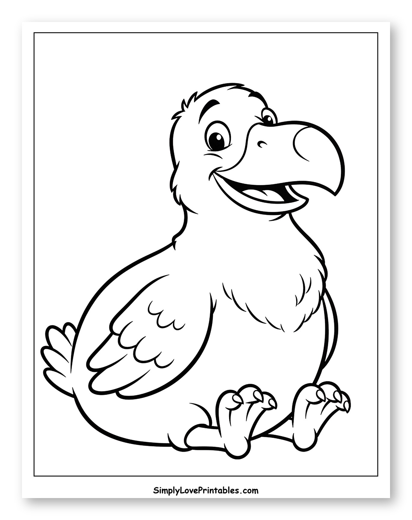 Happy Cartoon Dodo Bird Sitting Coloring Page for Toddlers