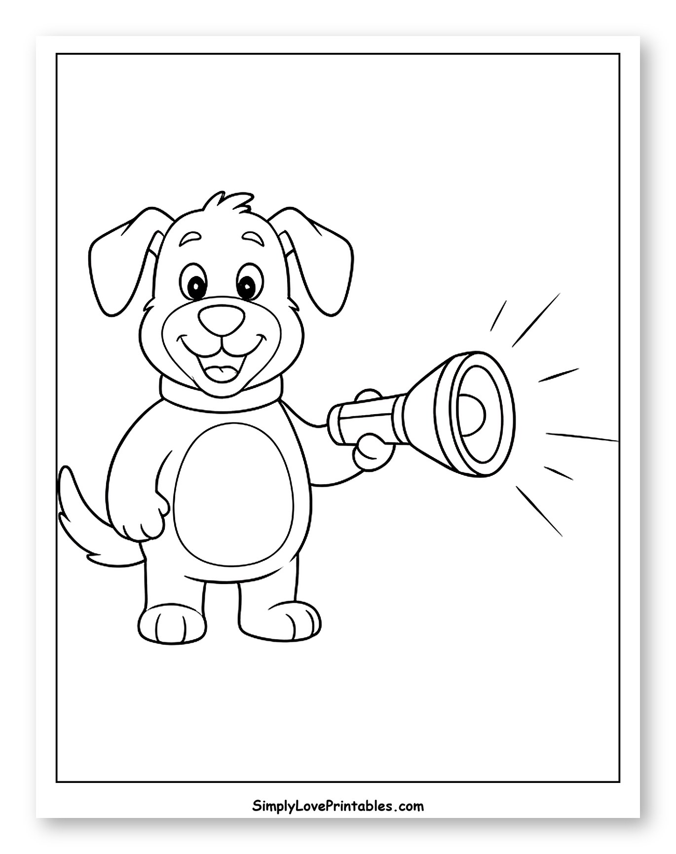 Happy Cartoon Dog Holding a Flashlight to Color for Toddlers